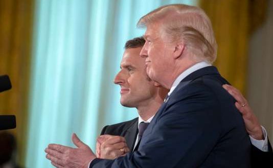 Emmanuel Macron, président de la république française en voyage d'Etat aux Etats-Unis, et Donald Trump, président des Etats-Unis participent à uen conférence de presse à la Maison Blanche à Washington DC, mardi 24 avril 2018 - 2018©Jean-Claude Coutausse / french-politics pour Le Monde